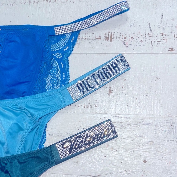 Victoria’s Secret Aqua Blue Bundle Shine Strap Brazilian Thong Bundle - Picture 2 of 7